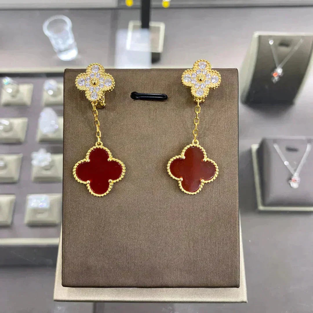 [⭐Aura]CLOVER  2 MOTIFS  DIAMOND  EARRINGS (MULTIPLE CHOICESç´
