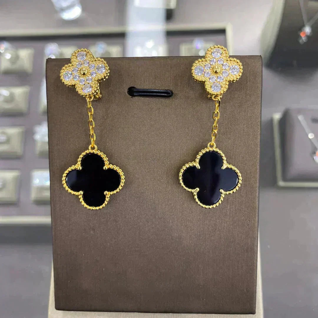 [⭐Aura]CLOVER  2 MOTIFS  DIAMOND  EARRINGS (MULTIPLE CHOICESç´