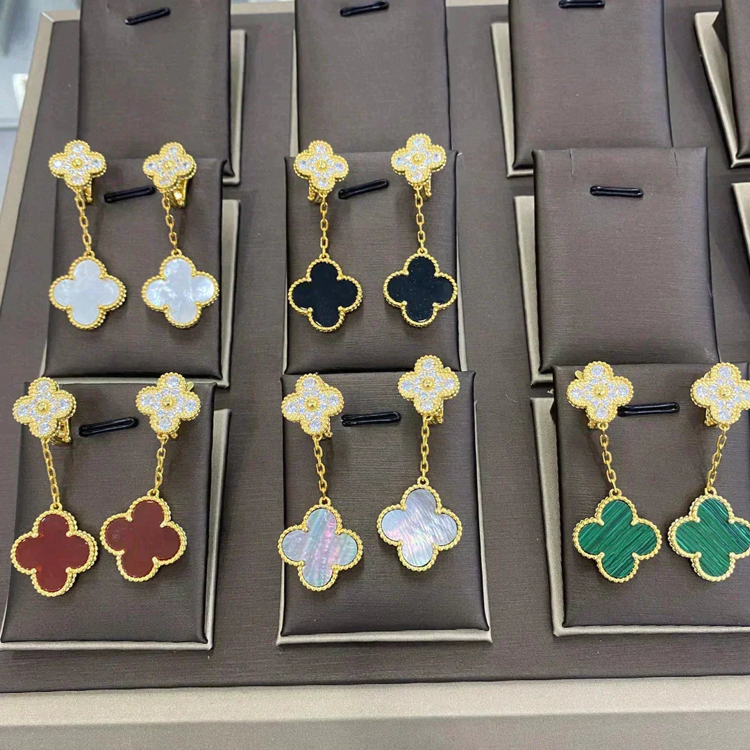 [⭐Aura]CLOVER  2 MOTIFS  DIAMOND  EARRINGS (MULTIPLE CHOICESç´