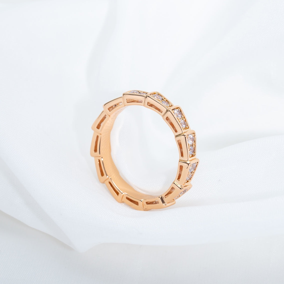 [⭐Aura]SERPENTI RING PINK GOLD DIAMOND PAVED 3MM