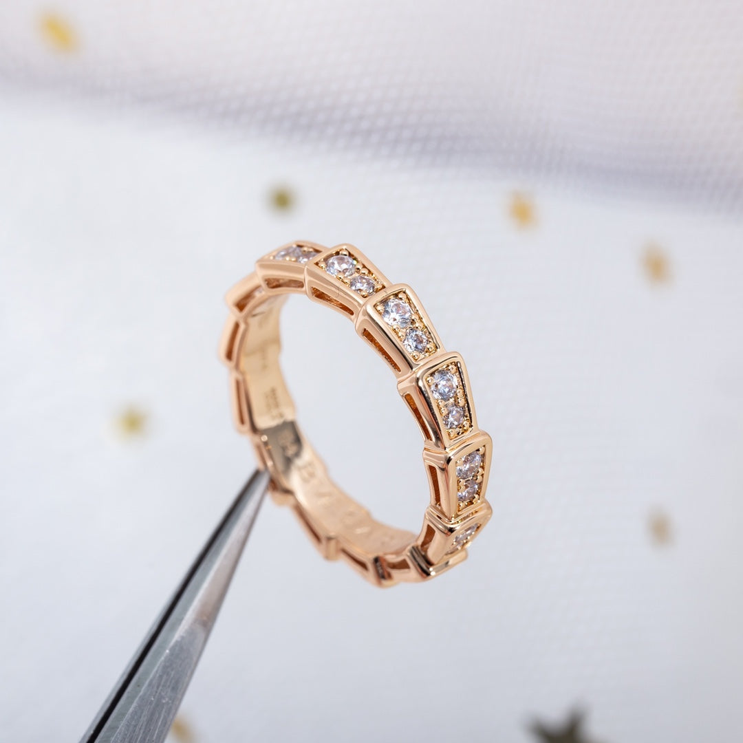 [⭐Aura]SERPENTI RING PINK GOLD DIAMOND PAVED 3MM