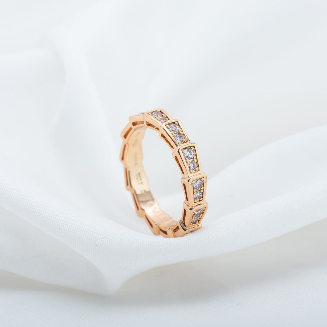 [⭐Aura]SERPENTI RING PINK GOLD DIAMOND PAVED 3MM