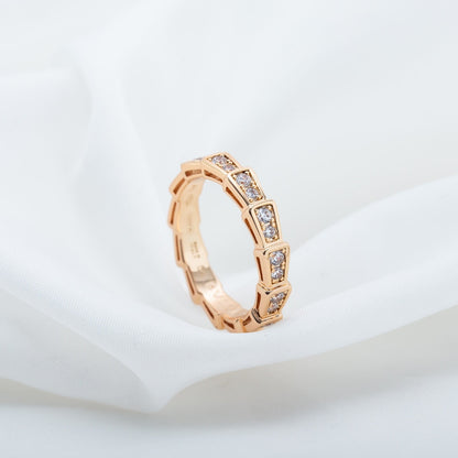 [⭐Aura]SERPENTI RING PINK GOLD DIAMOND PAVED 3MM