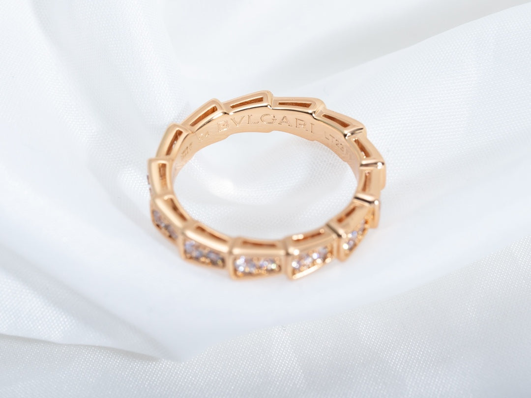 [⭐Aura]SERPENTI RING PINK GOLD DIAMOND PAVED 3MM