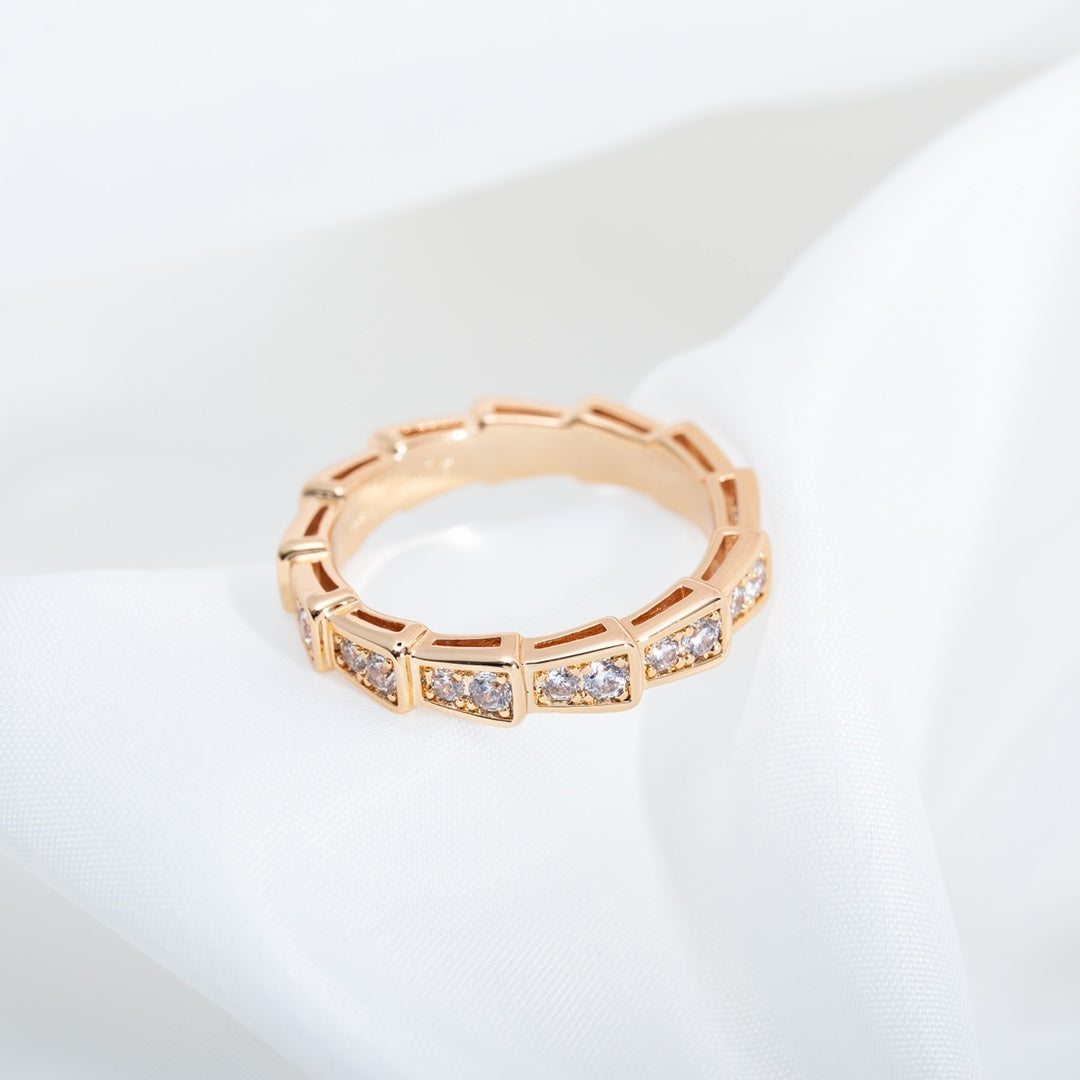 [⭐Aura]SERPENTI RING PINK GOLD DIAMOND PAVED 3MM