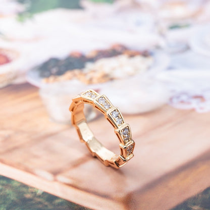 [⭐Aura]SERPENTI RING PINK GOLD DIAMOND PAVED 3MM