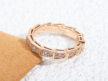 [⭐Aura]SERPENTI RING PINK GOLD DIAMOND PAVED 3MM