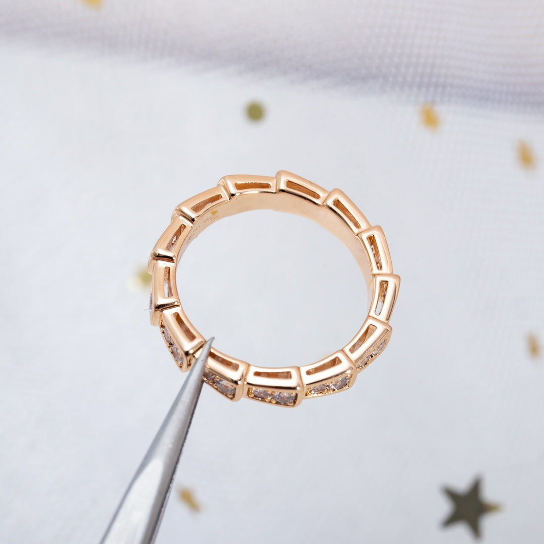 [⭐Aura]SERPENTI RING PINK GOLD DIAMOND PAVED 3MM