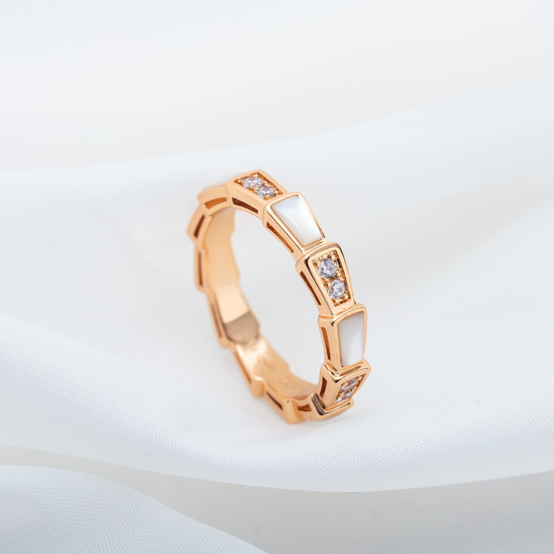 [⭐Aura]SERPENTI RING PINK GOLD DIAMOND MOP 3MM