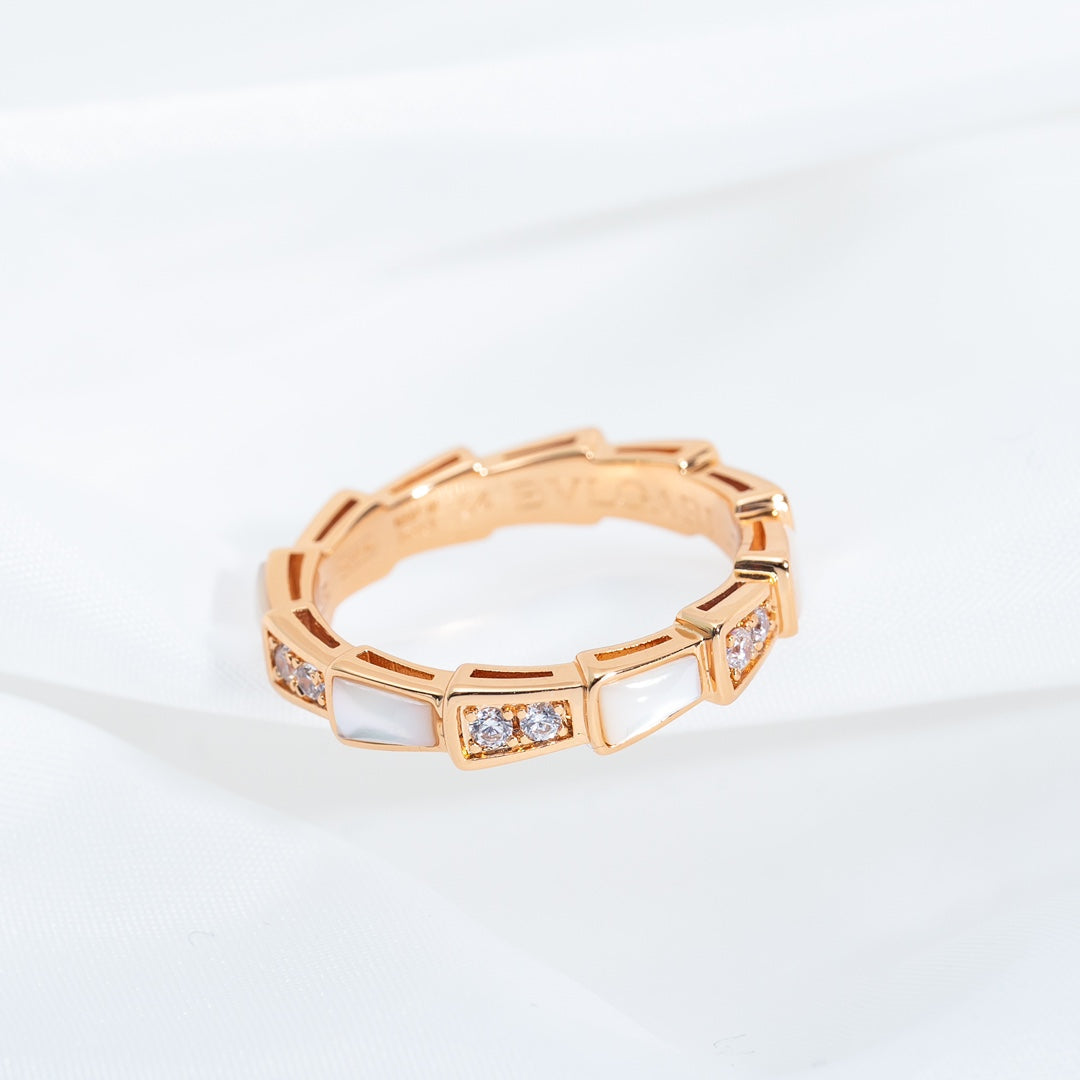 [⭐Aura]SERPENTI RING PINK GOLD DIAMOND MOP 3MM