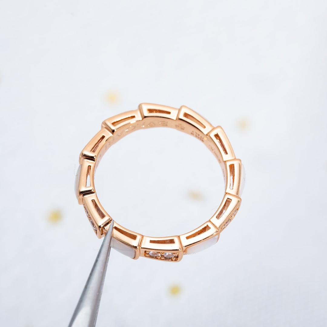 [⭐Aura]SERPENTI RING PINK GOLD DIAMOND MOP 3MM