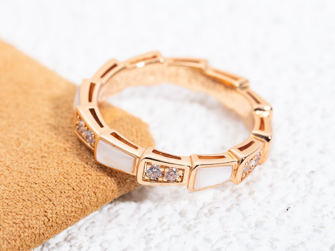 [⭐Aura]SERPENTI RING PINK GOLD DIAMOND MOP 3MM