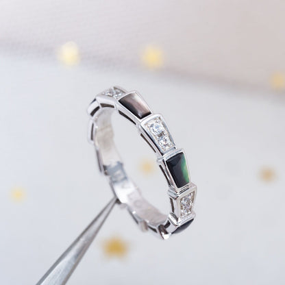 [⭐Aura]SERPENTI RING SILVER  DIAMOND BLACK MOP 3MM