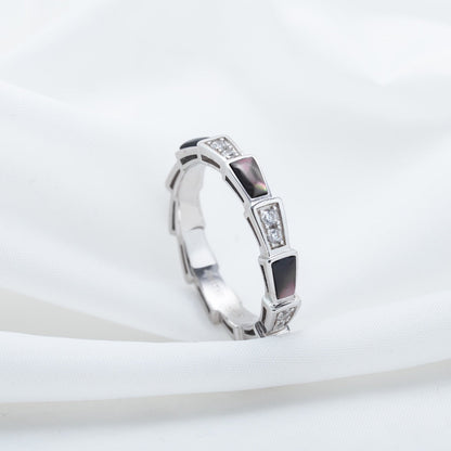 [⭐Aura]SERPENTI RING SILVER  DIAMOND BLACK MOP 3MM