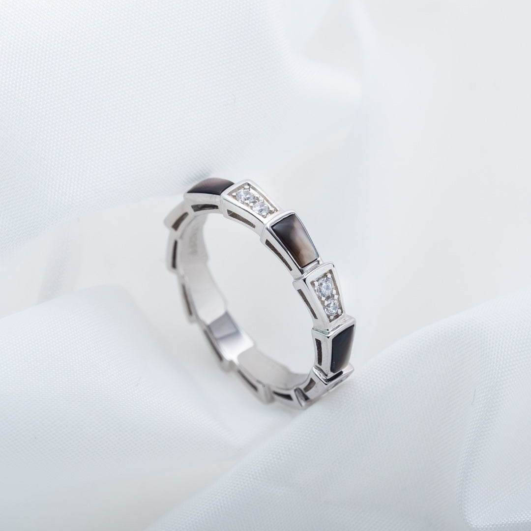 [⭐Aura]SERPENTI RING SILVER  DIAMOND BLACK MOP 3MM