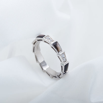 [⭐Aura]SERPENTI RING SILVER  DIAMOND BLACK MOP 3MM