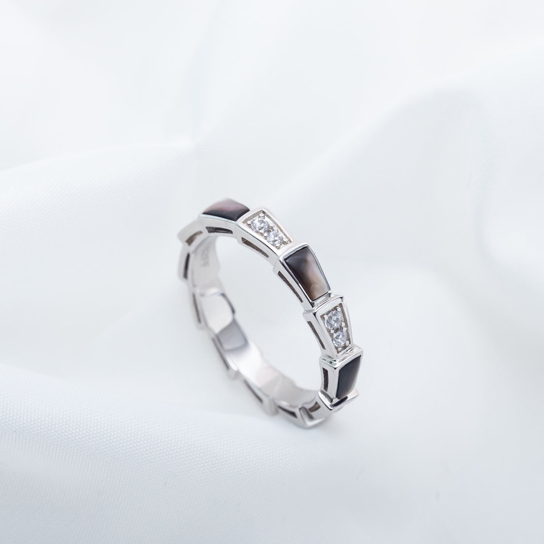 [⭐Aura]SERPENTI RING SILVER  DIAMOND BLACK MOP 3MM
