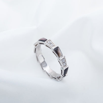 [⭐Aura]SERPENTI RING SILVER  DIAMOND BLACK MOP 3MM