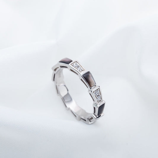 [⭐Aura]SERPENTI RING SILVER  DIAMOND BLACK MOP 3MM
