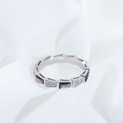 [⭐Aura]SERPENTI RING SILVER  DIAMOND BLACK MOP 3MM