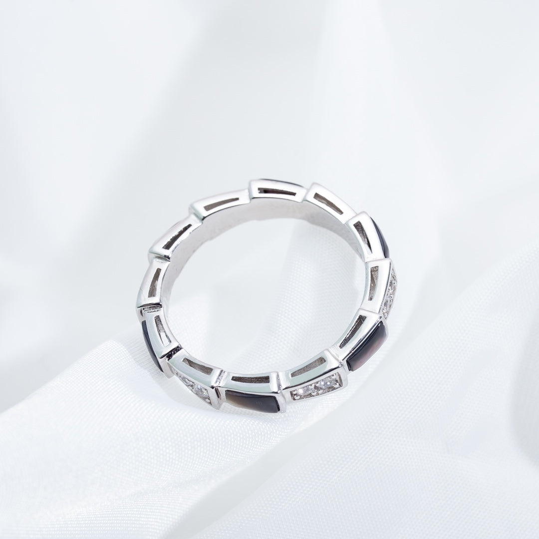 [⭐Aura]SERPENTI RING SILVER  DIAMOND BLACK MOP 3MM