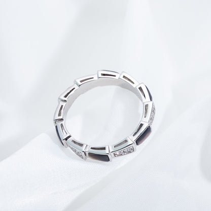 [⭐Aura]SERPENTI RING SILVER  DIAMOND BLACK MOP 3MM