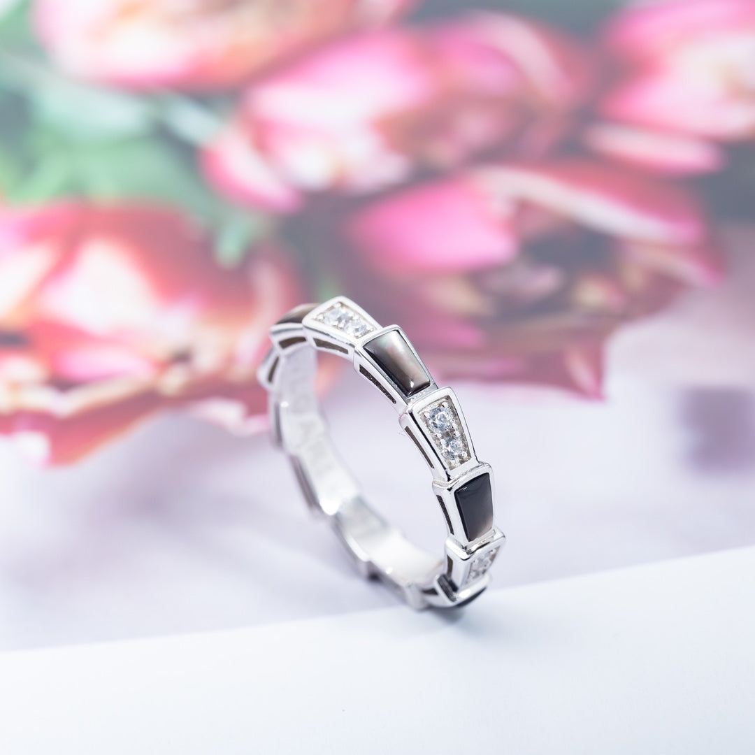 [⭐Aura]SERPENTI RING SILVER  DIAMOND BLACK MOP 3MM