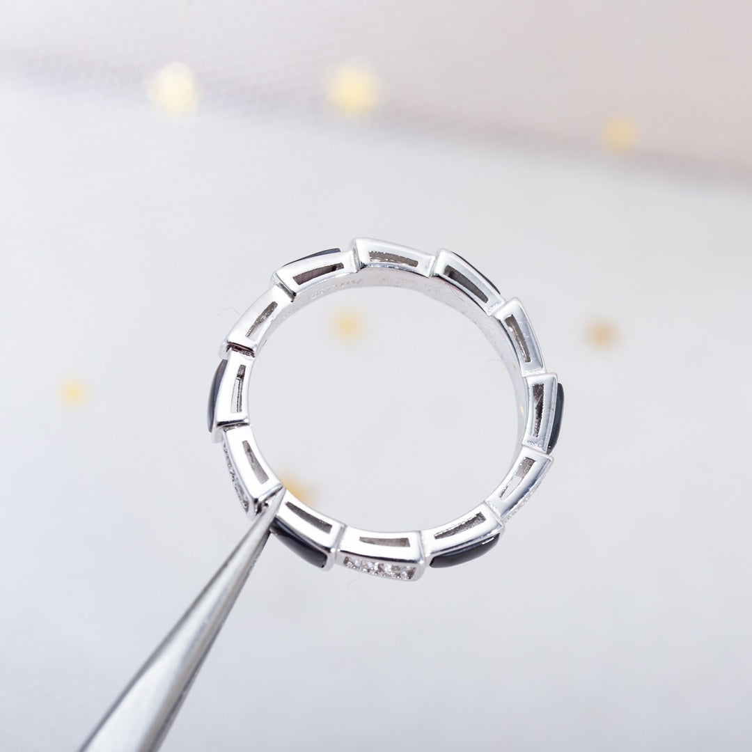 [⭐Aura]SERPENTI RING SILVER  DIAMOND BLACK MOP 3MM