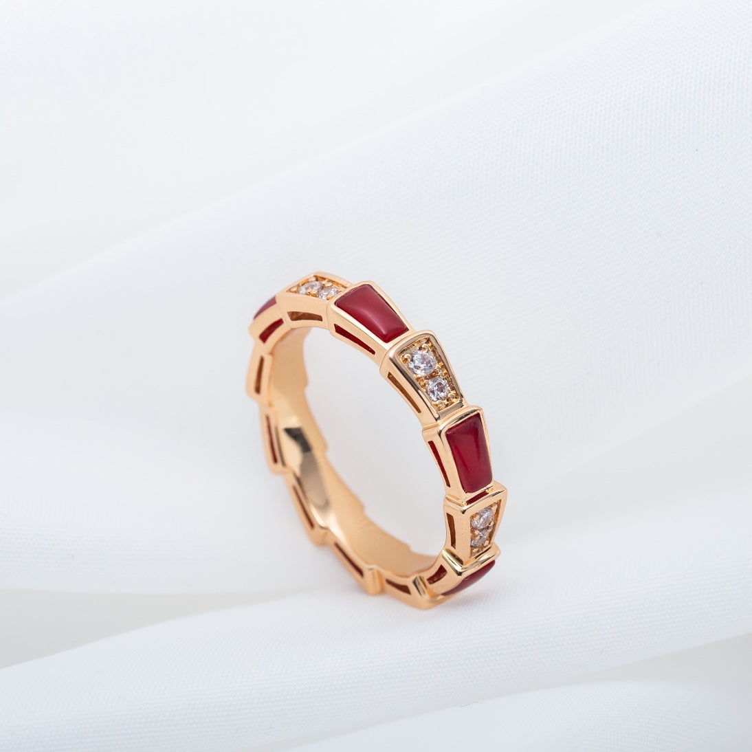 [⭐Aura]SERPENTI RING PINK GOLD CARNELIAN DIAMOND 3MM