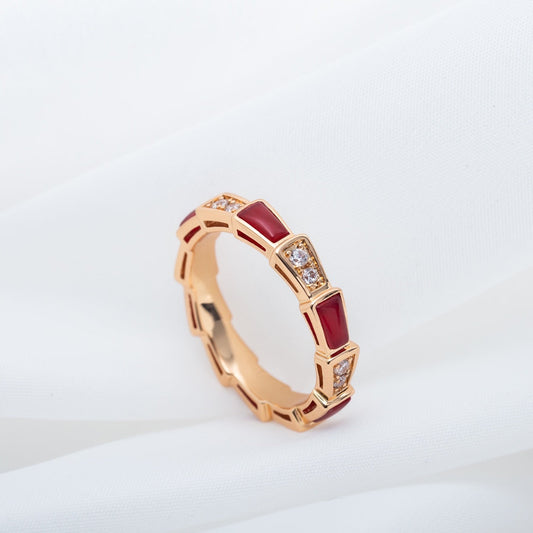 [⭐Aura]SERPENTI RING PINK GOLD CARNELIAN DIAMOND 3MM