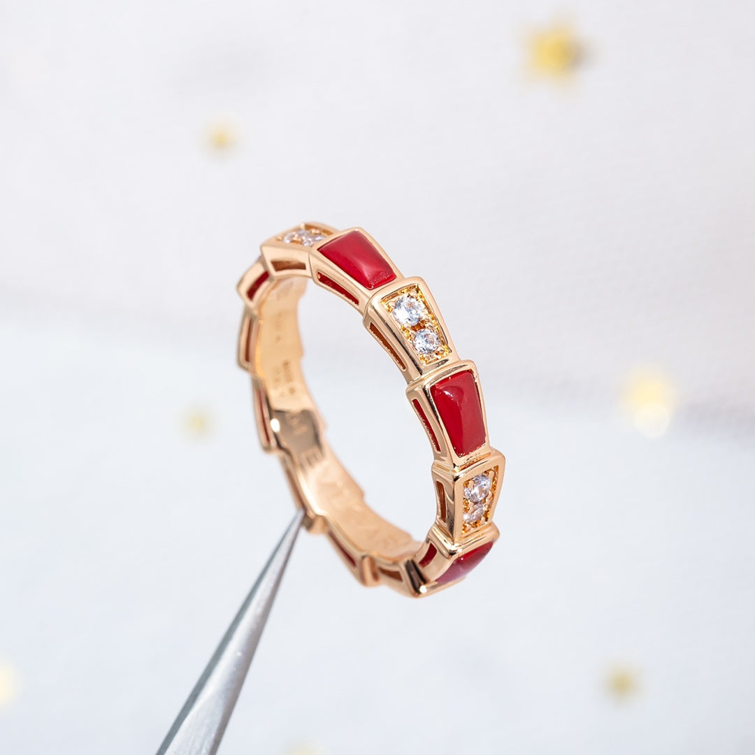 [⭐Aura]SERPENTI RING PINK GOLD CARNELIAN DIAMOND 3MM