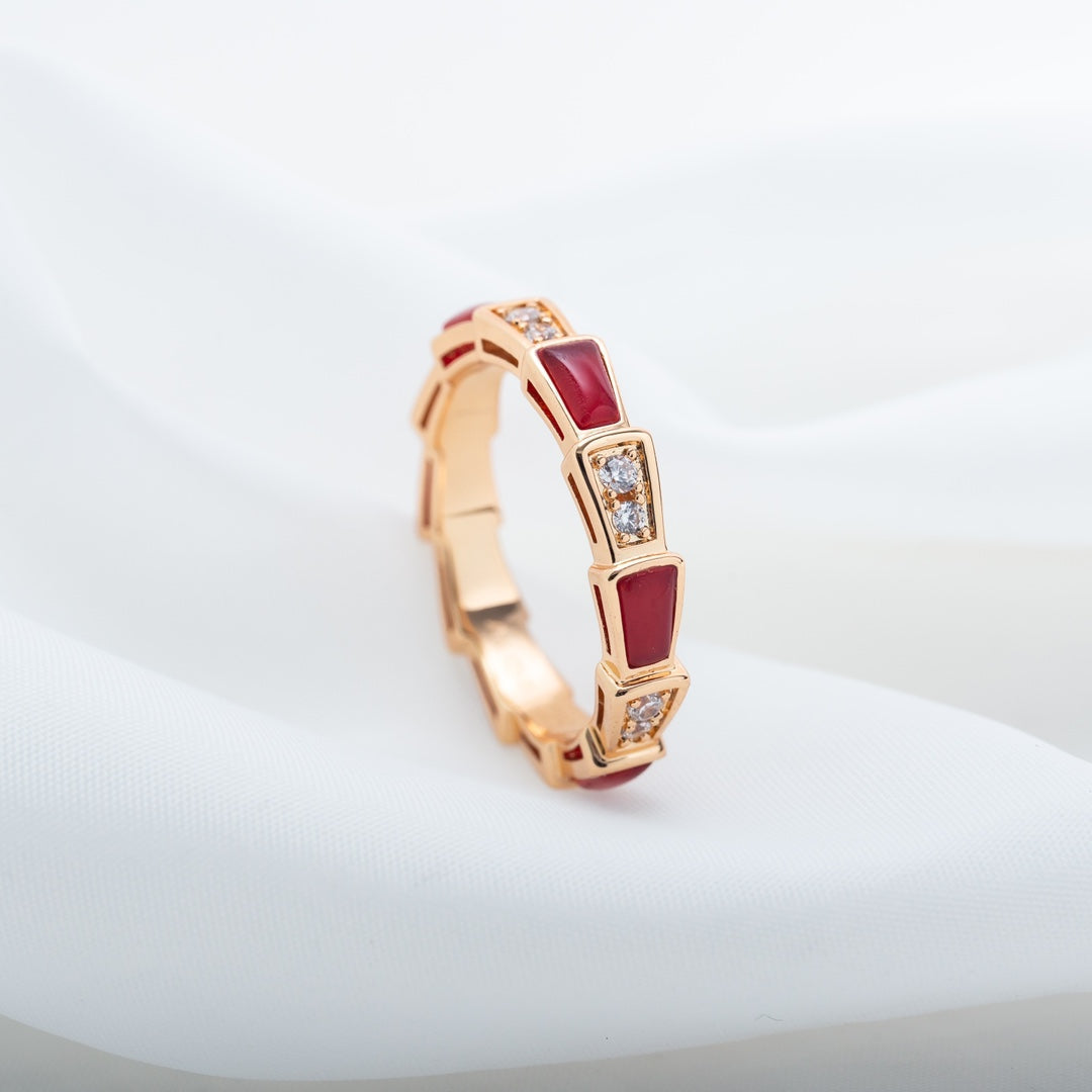 [⭐Aura]SERPENTI RING PINK GOLD CARNELIAN DIAMOND 3MM
