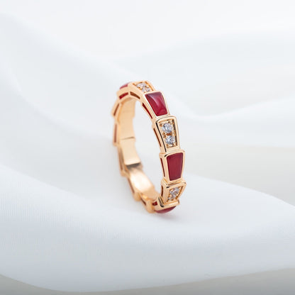[⭐Aura]SERPENTI RING PINK GOLD CARNELIAN DIAMOND 3MM