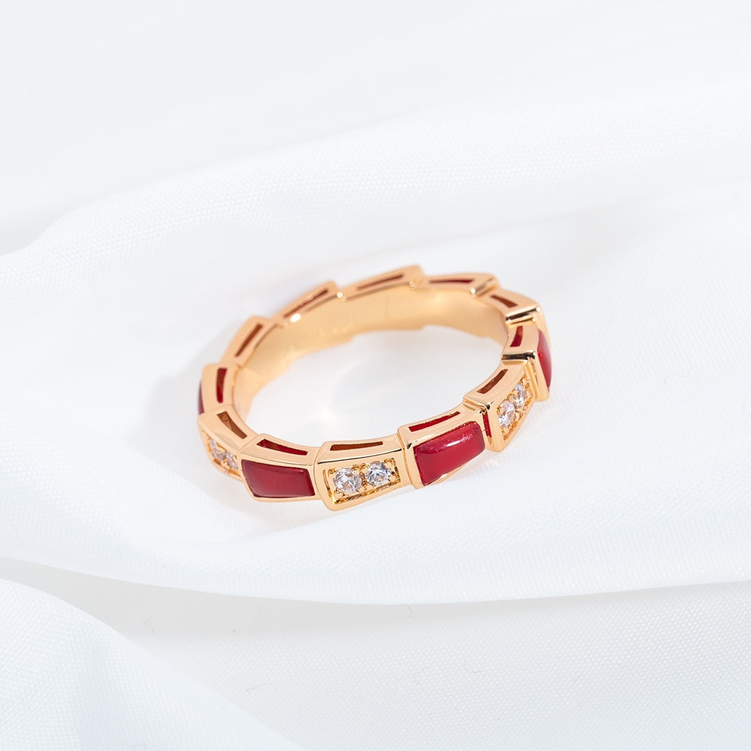 [⭐Aura]SERPENTI RING PINK GOLD CARNELIAN DIAMOND 3MM