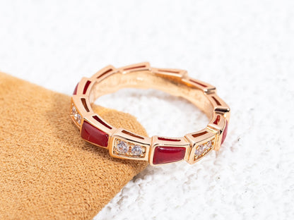 [⭐Aura]SERPENTI RING PINK GOLD CARNELIAN DIAMOND 3MM