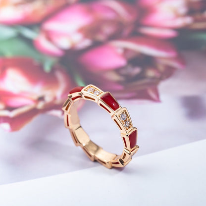 [⭐Aura]SERPENTI RING PINK GOLD CARNELIAN DIAMOND 3MM