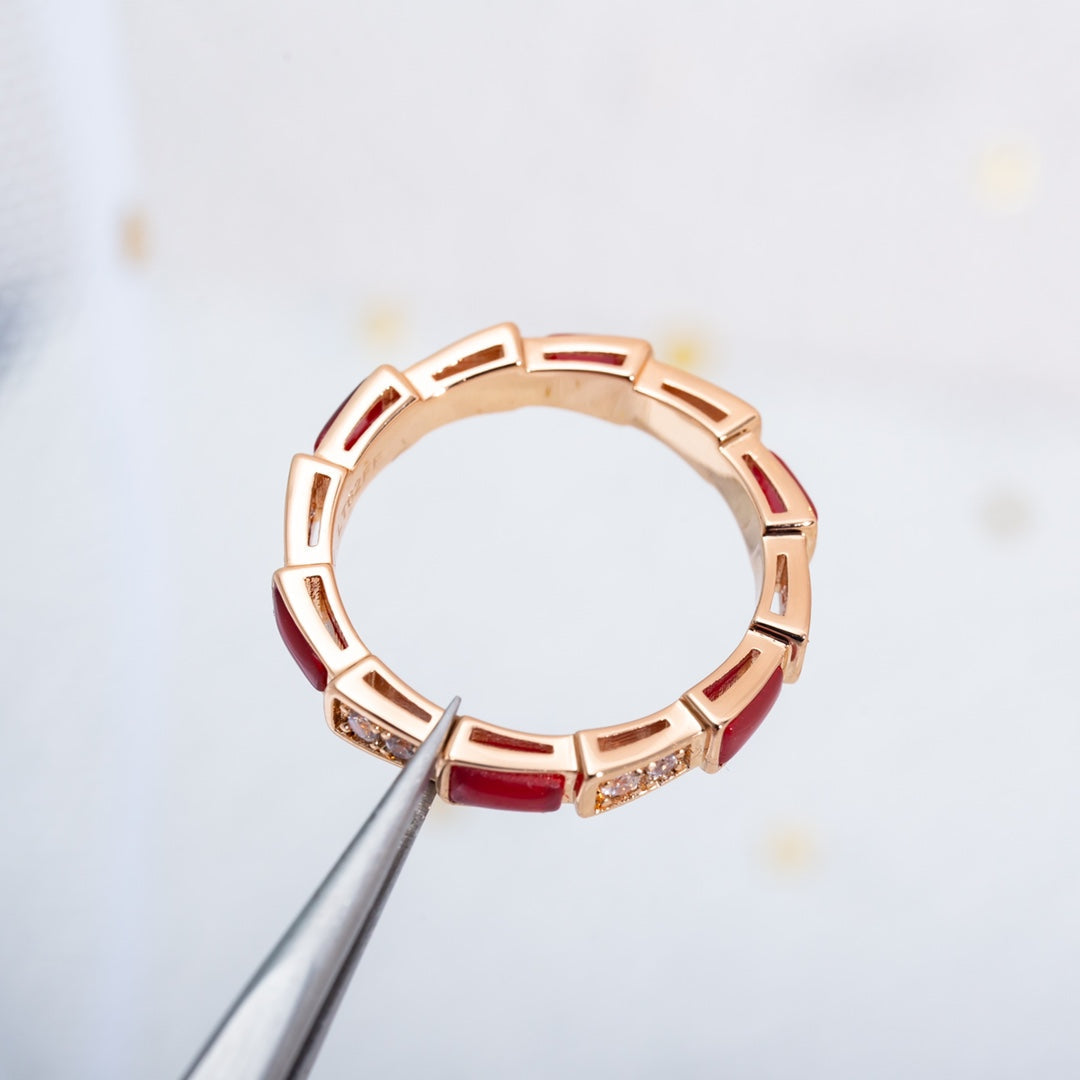 [⭐Aura]SERPENTI RING PINK GOLD CARNELIAN DIAMOND 3MM