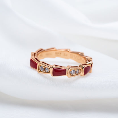 [⭐Aura]SERPENTI RING PINK GOLD CARNELIAN DIAMOND 3MM