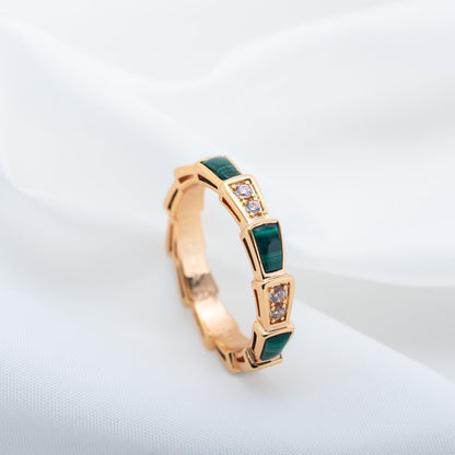 [⭐Aura]SERPENTI RING PINK GOLD MALACHITE DIAMOND 3MM