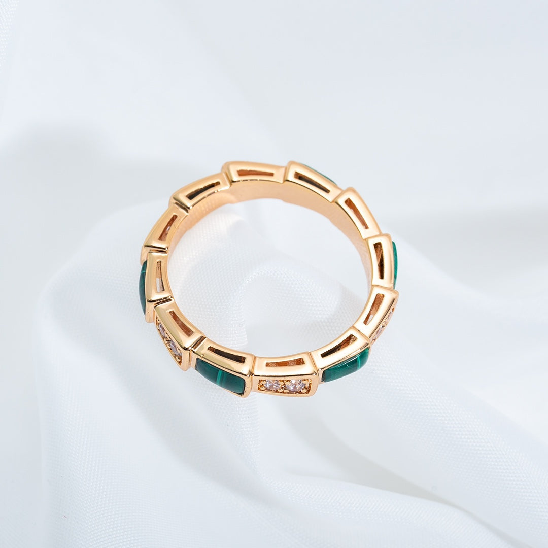 [⭐Aura]SERPENTI RING PINK GOLD MALACHITE DIAMOND 3MM