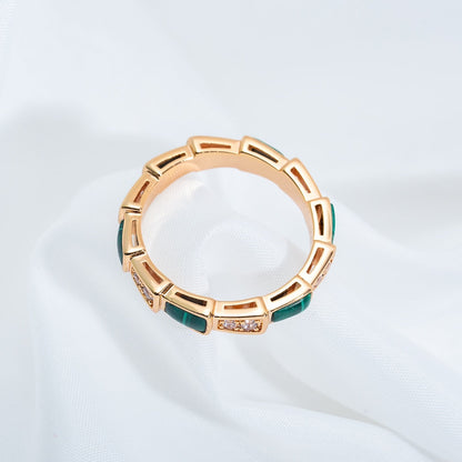 [⭐Aura]SERPENTI RING PINK GOLD MALACHITE DIAMOND 3MM