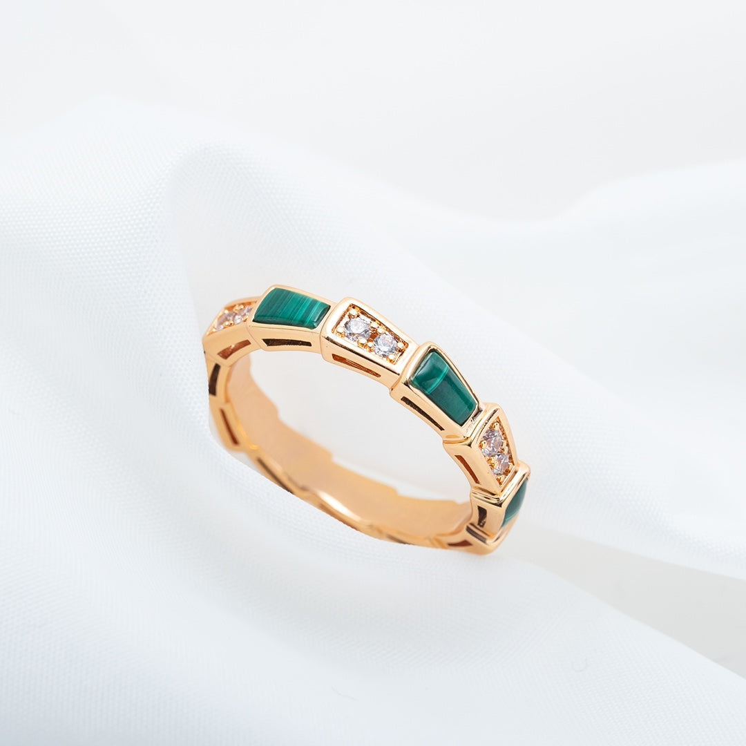 [⭐Aura]SERPENTI RING PINK GOLD MALACHITE DIAMOND 3MM