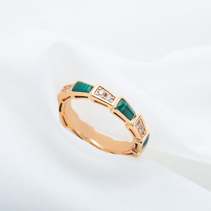 [⭐Aura]SERPENTI RING PINK GOLD MALACHITE DIAMOND 3MM