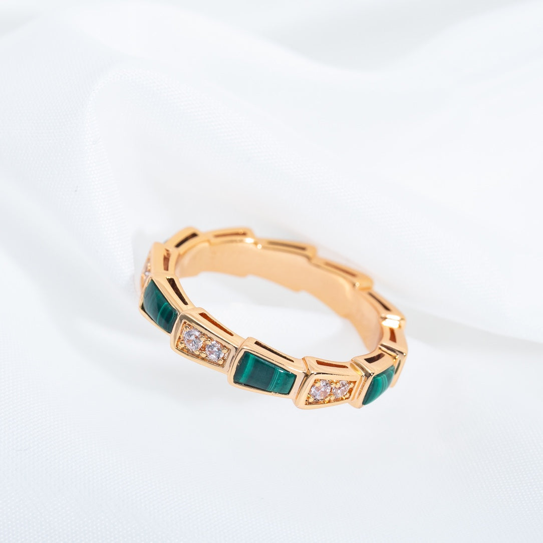 [⭐Aura]SERPENTI RING PINK GOLD MALACHITE DIAMOND 3MM