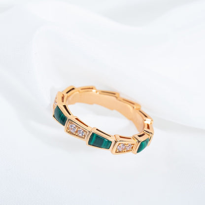 [⭐Aura]SERPENTI RING PINK GOLD MALACHITE DIAMOND 3MM