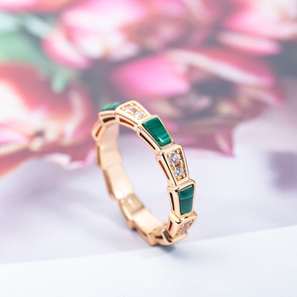 [⭐Aura]SERPENTI RING PINK GOLD MALACHITE DIAMOND 3MM