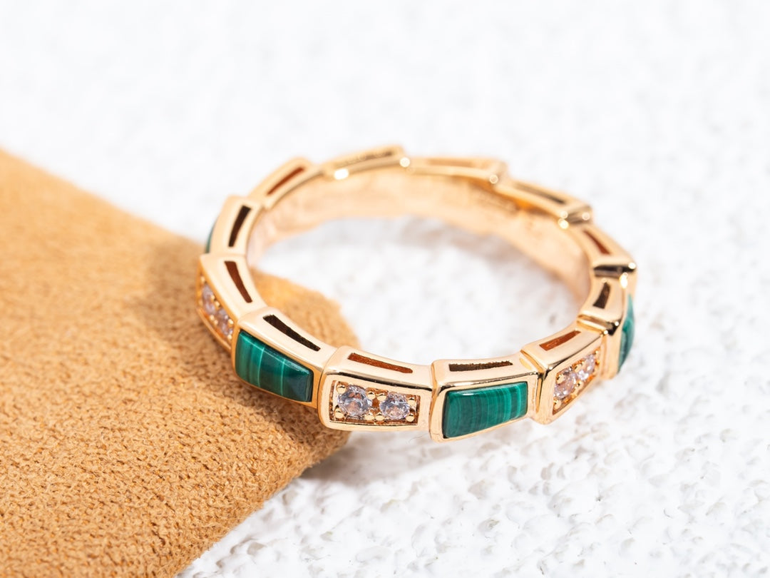 [⭐Aura]SERPENTI RING PINK GOLD MALACHITE DIAMOND 3MM