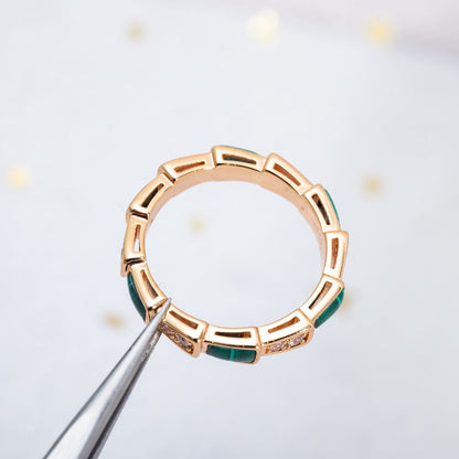 [⭐Aura]SERPENTI RING PINK GOLD MALACHITE DIAMOND 3MM