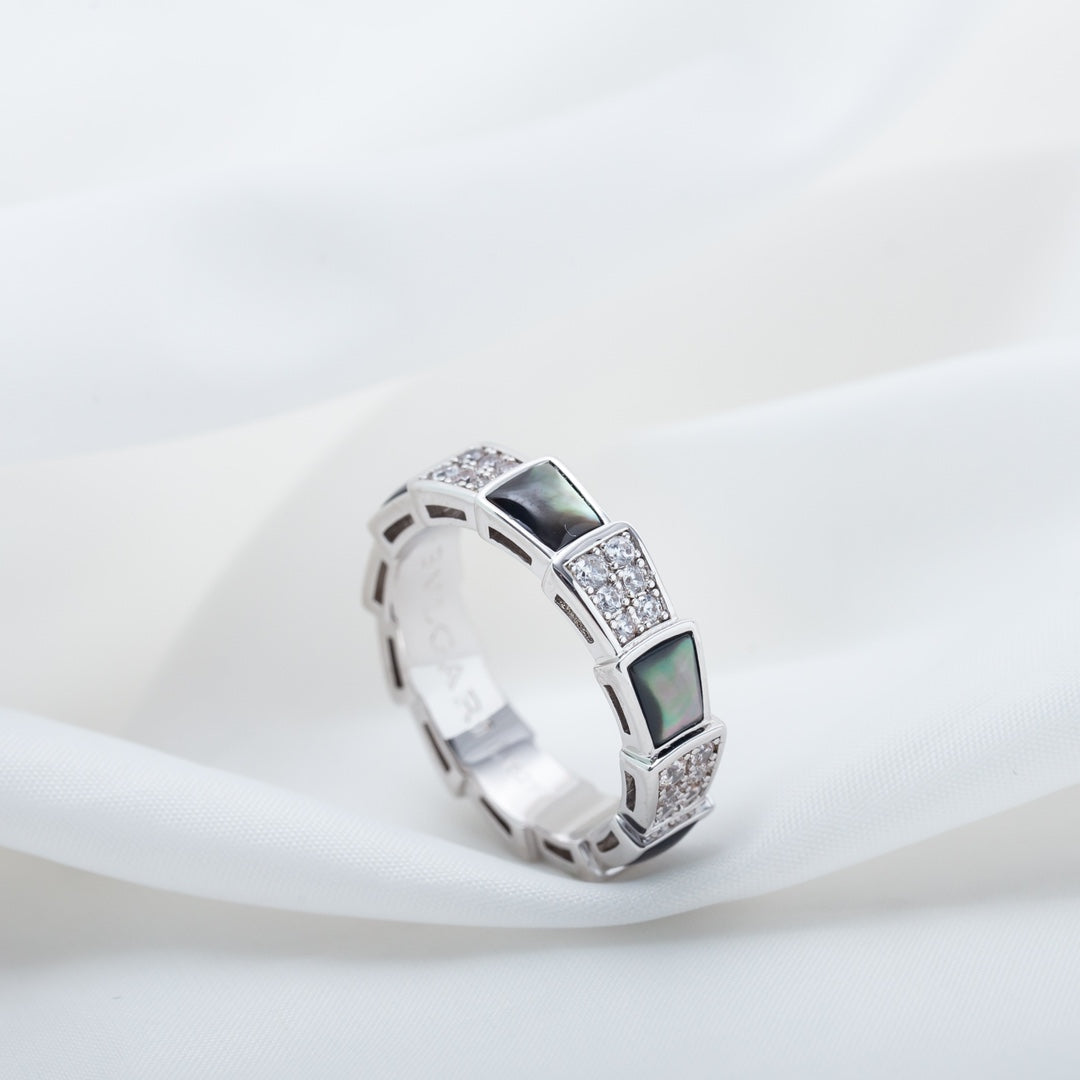 [⭐Aura]SERPENTI RING SILVER DIAMOND BLACK MOP 4MM