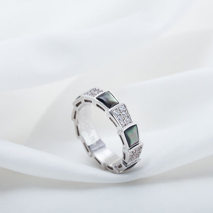 [⭐Aura]SERPENTI RING SILVER DIAMOND BLACK MOP 4MM